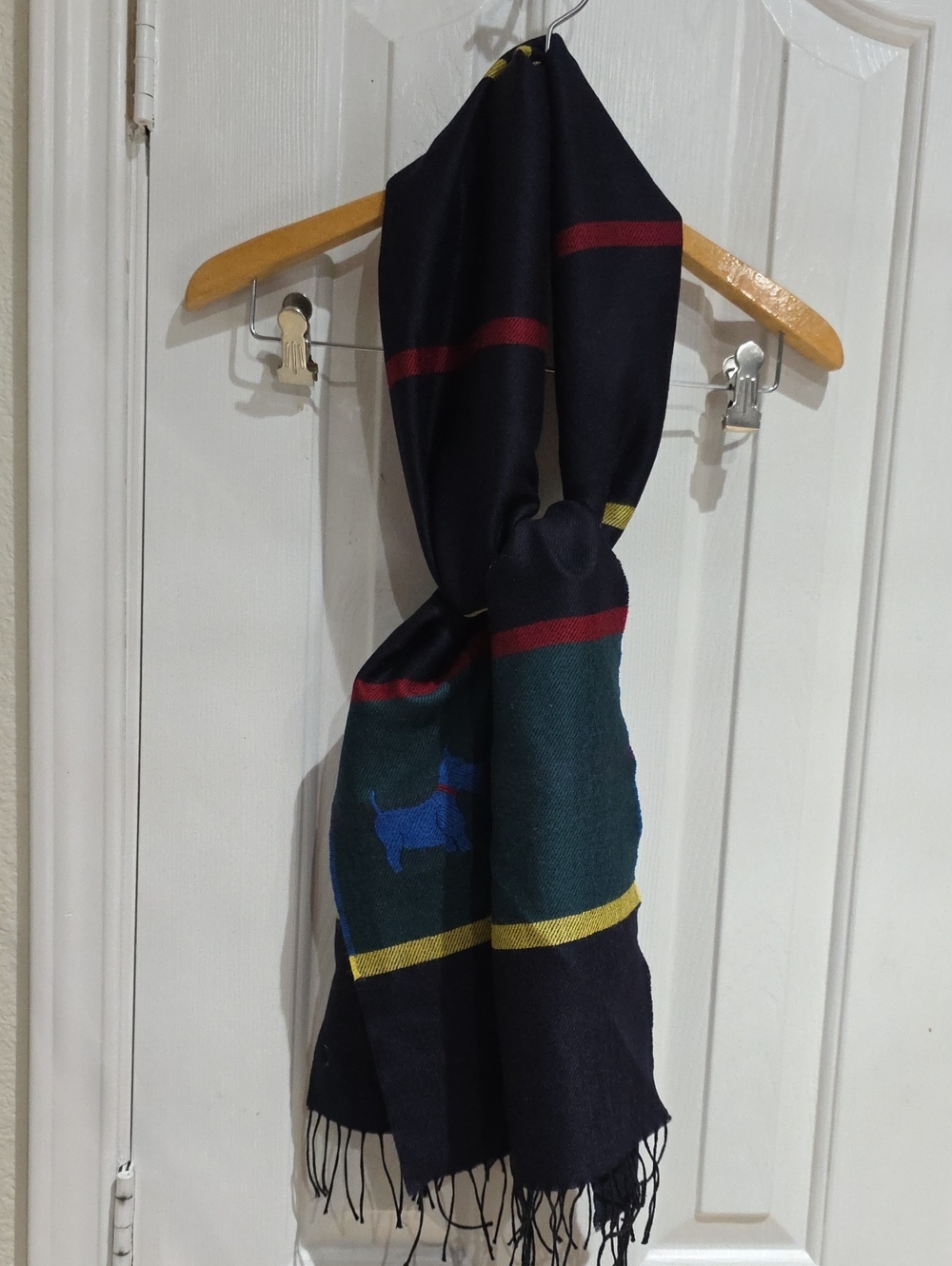 Hemley  Pure Wool Black Stripe Scarf with Blue Accent